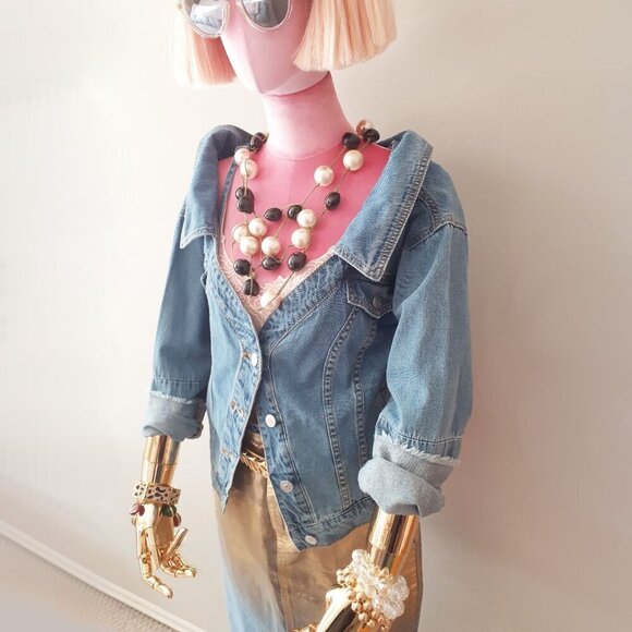 EUC Mustard Seed blue medium wash denim jacket with strap detail, M - Picture 3 of 12